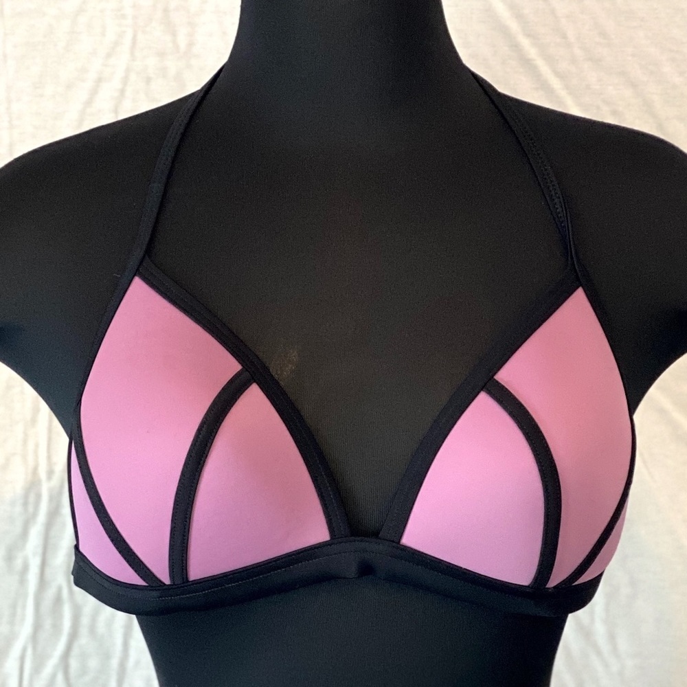 PINK Victoria’s Secret Purple and Black Triangle Bikini Top Large